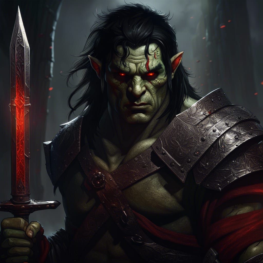 Detailed Half Orc Warrior in Dark Fantasy Style