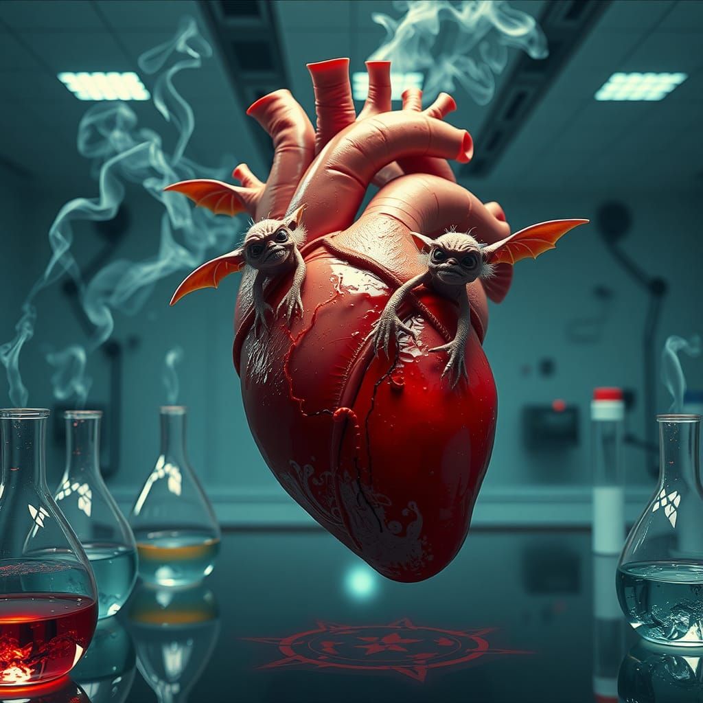 Surreal Heart with Goblins in Laboratory, 8k