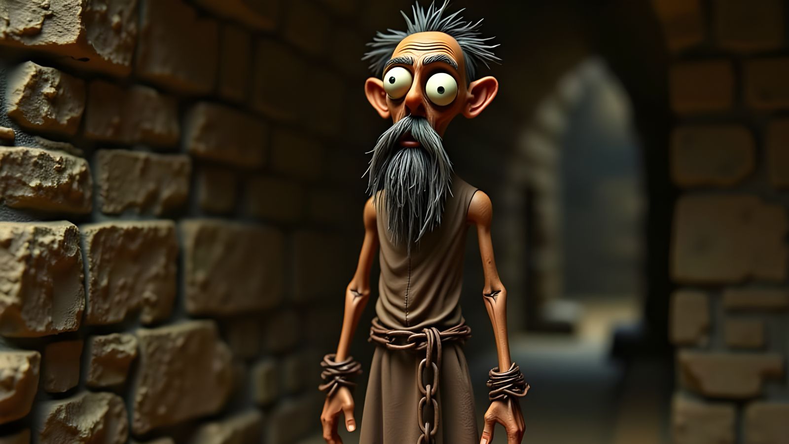 Emaciated Prisoner in Medieval Dungeon, Claymation Style