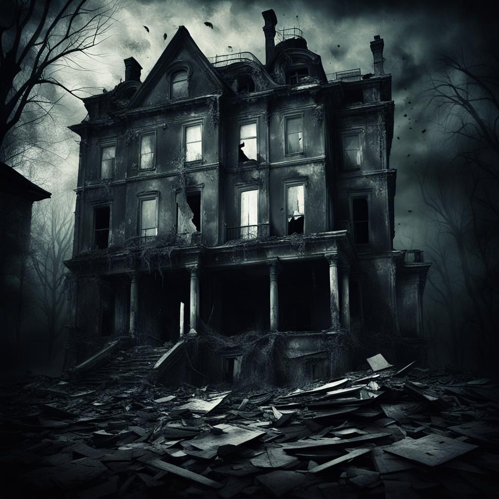 Eerie Ghostly Apparitions in Abandoned Mansion Digital Art