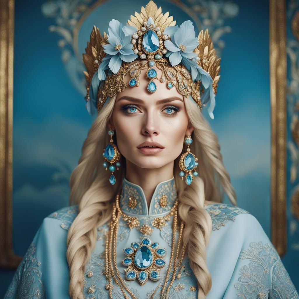 Russian Blonde Beauty in Slavic Clothing: Digital Portrait