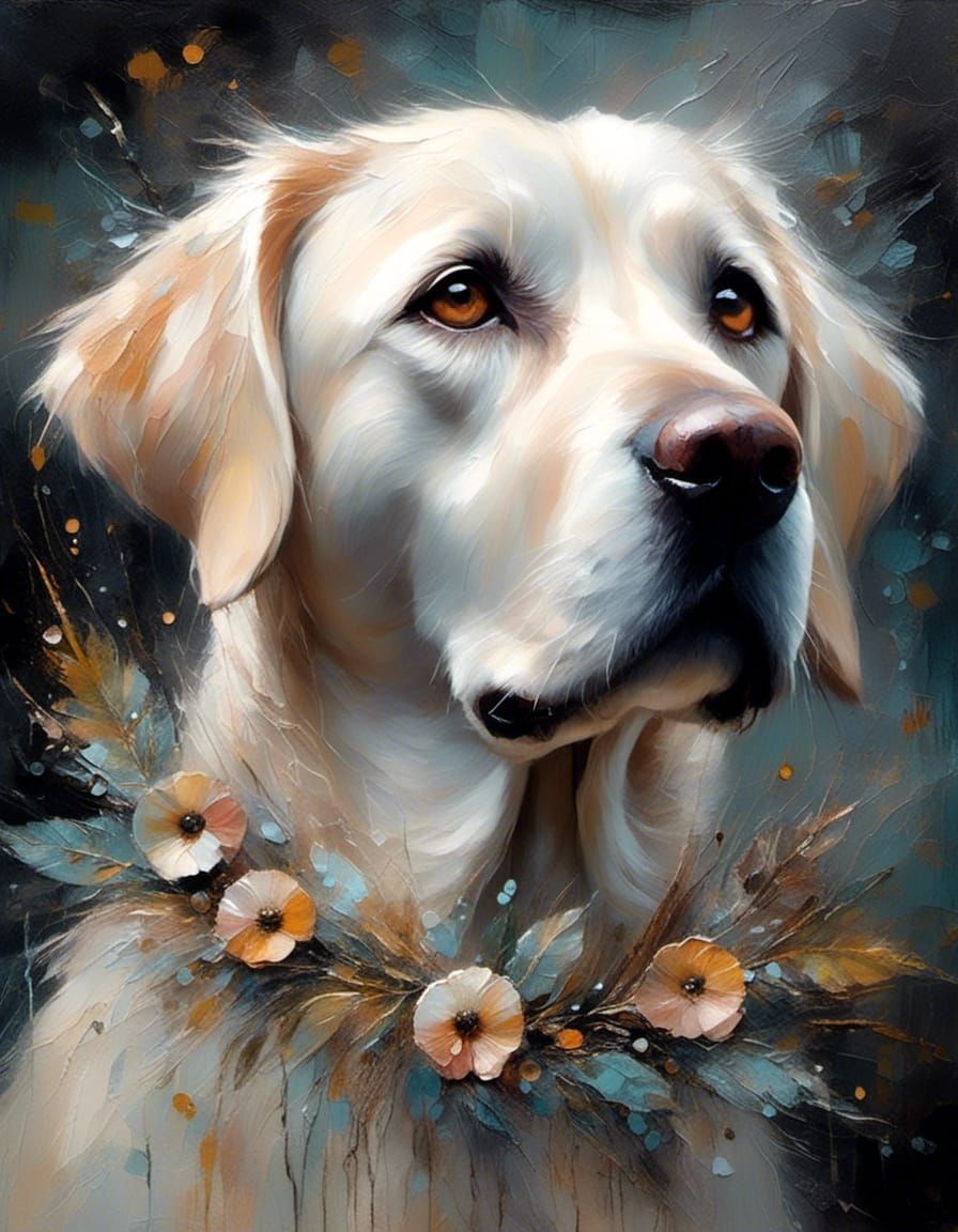 Whimsical Oil Painting of Labrador Retriever Portrait