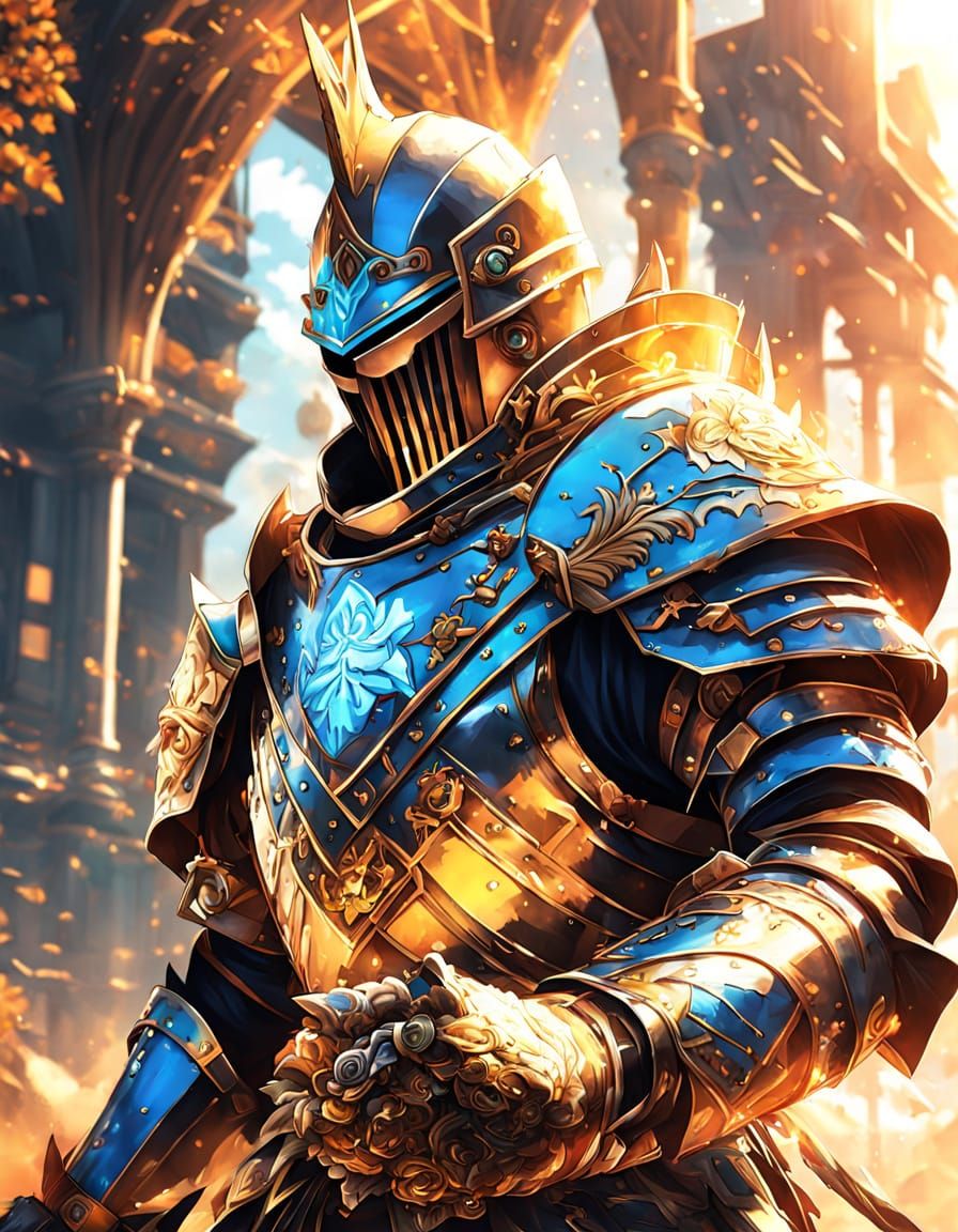 Anime Knight in Golden Armor, Digital Art