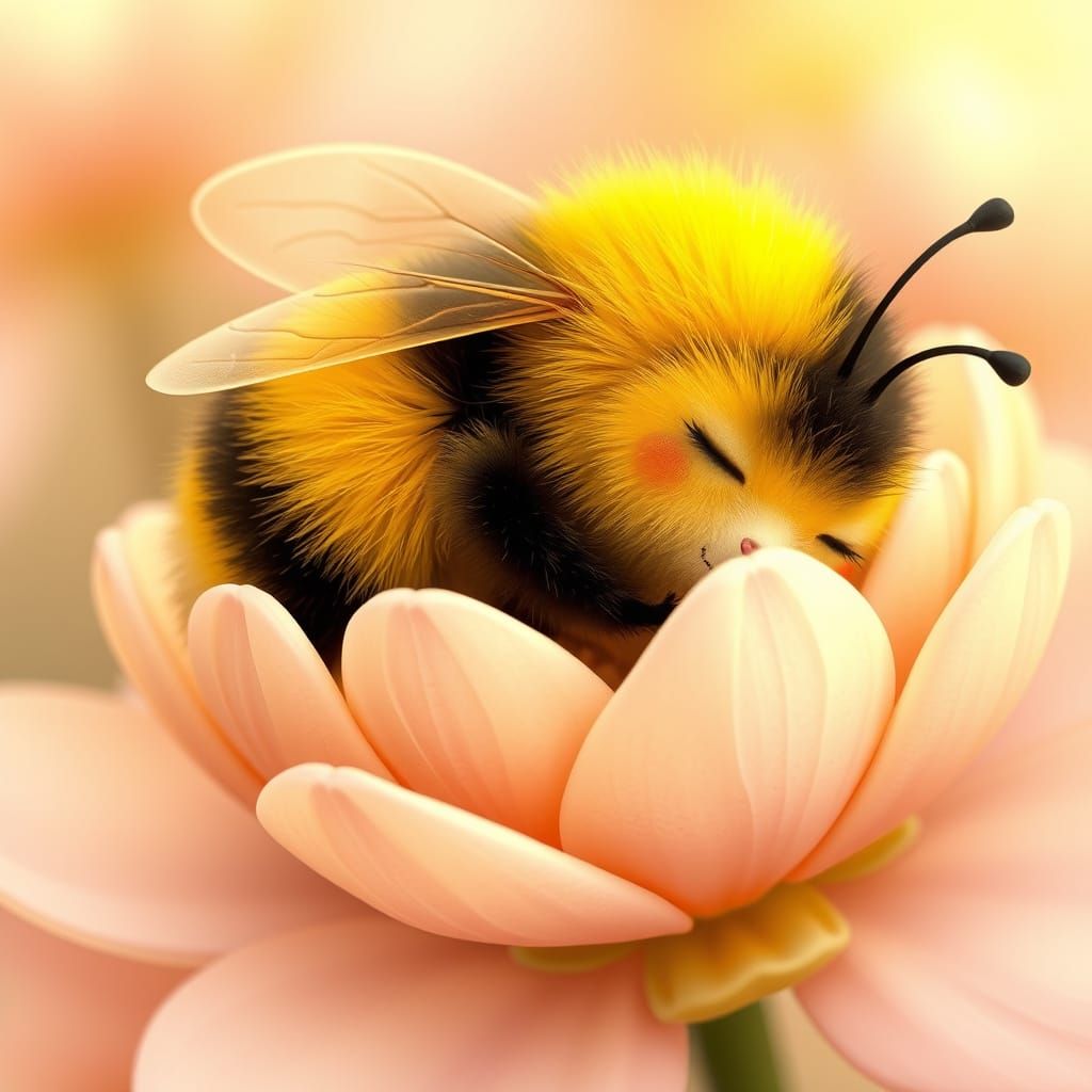Sleepy Bumblebee Napping on a Flower