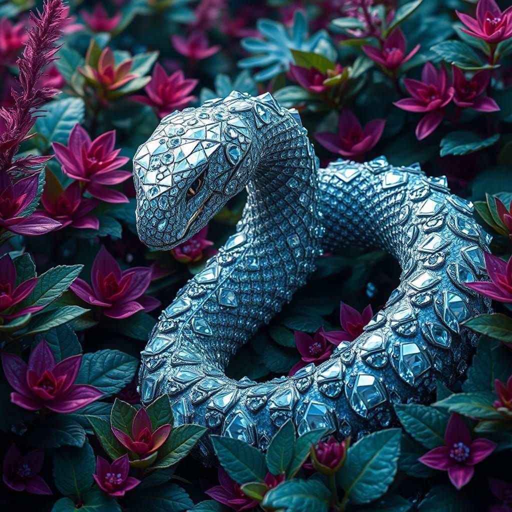 Diamond Serpent Hides in Vibrant Jungle
