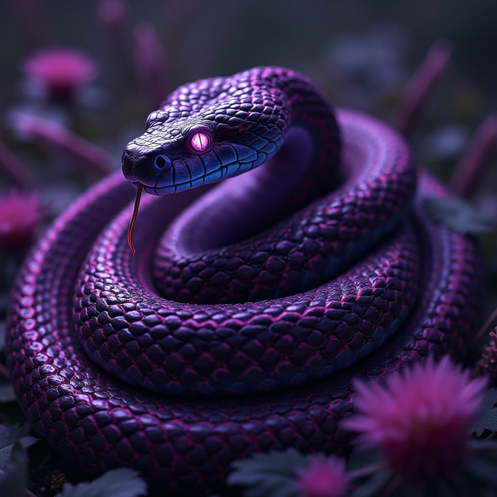Photorealistic Neon Rattlesnake Ready to Strike