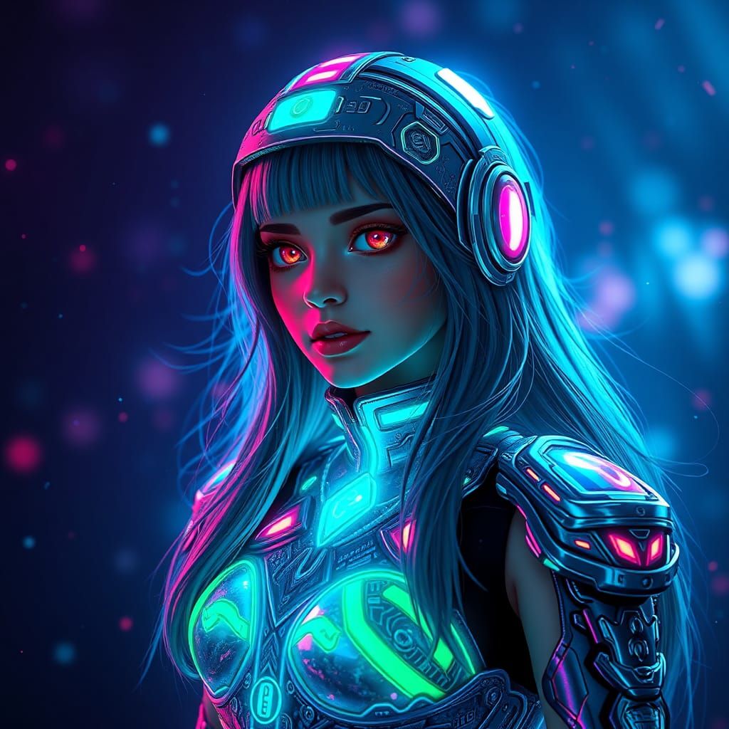 Hologram Girl in Detailed Matte Painting Style
