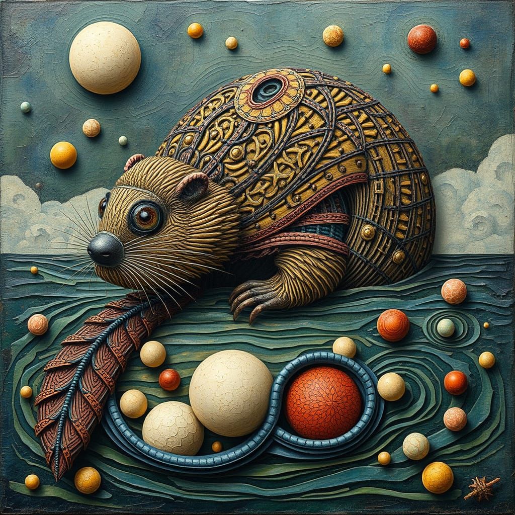 Surreal Beaver in Parametric Bubble: Folk Art Impasto
