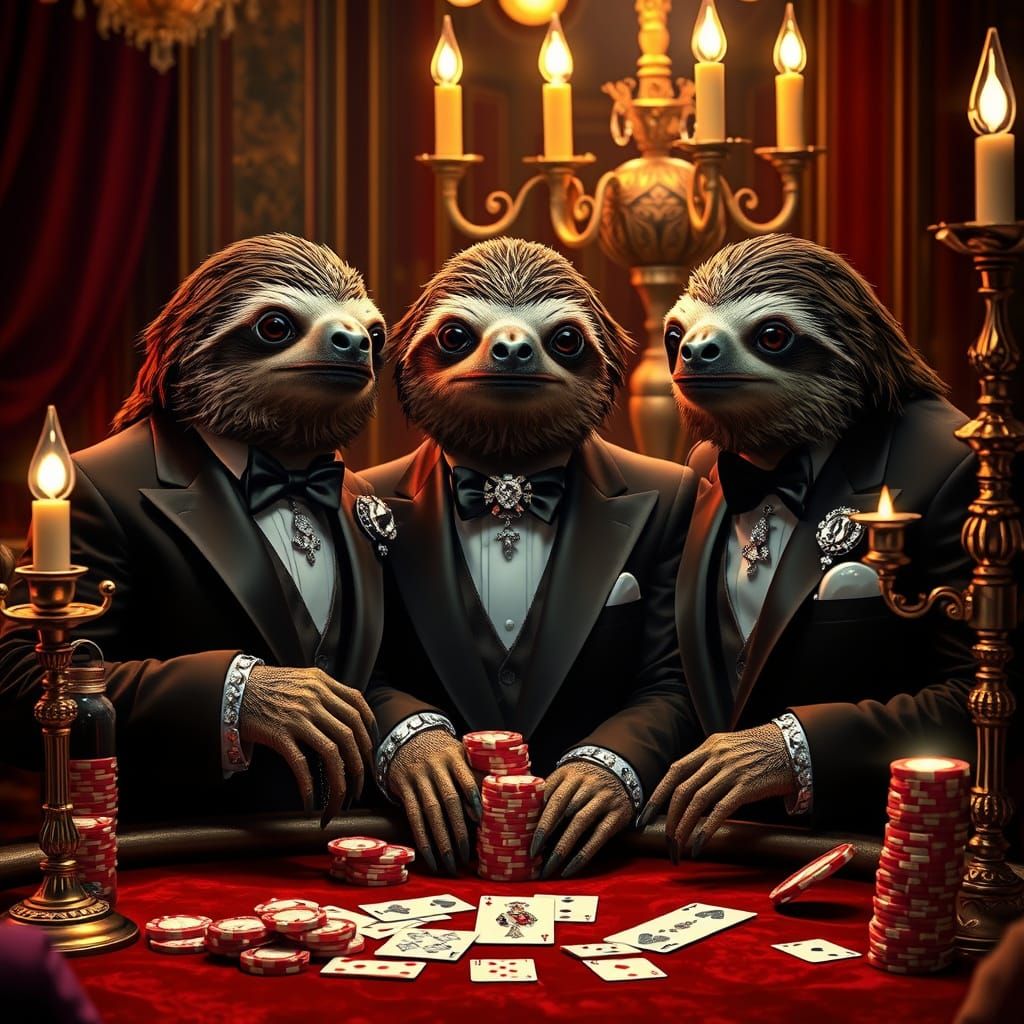 Regally Attired Sloths in Cyberpunk Opulence