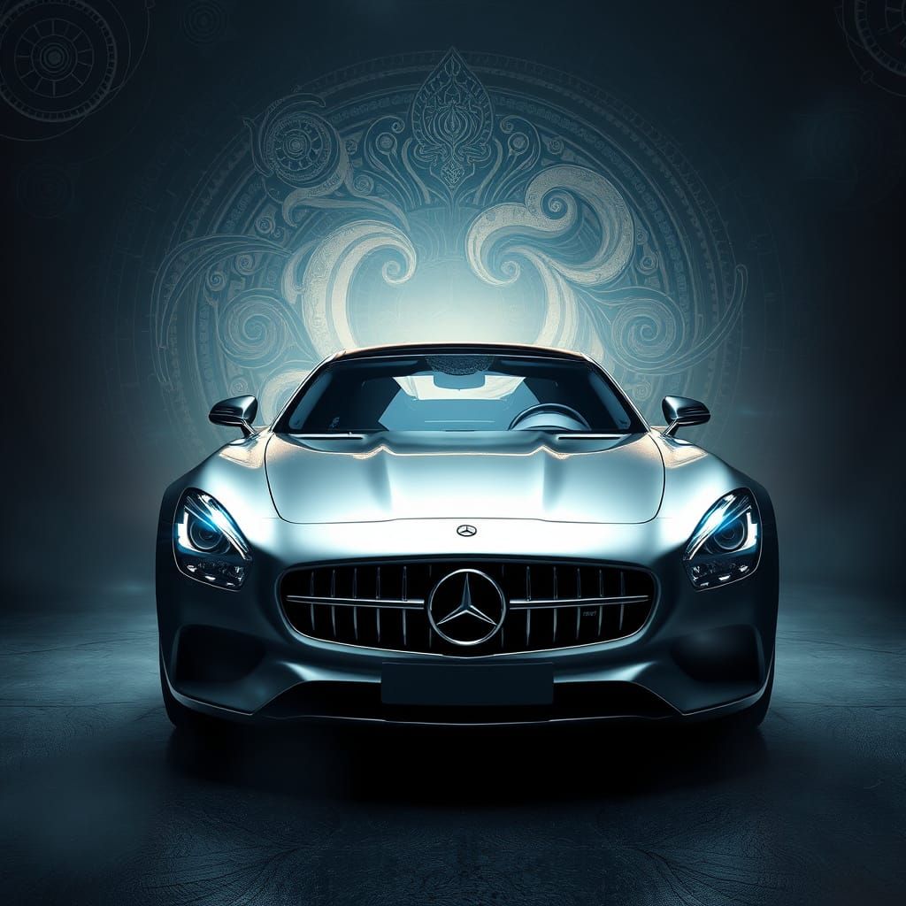 Sleek Silver Mercedes-Benz SLS AMG in a Biomechanical Dreams...