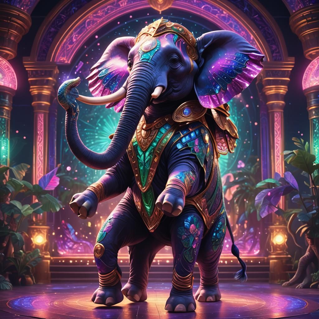 Elephant Disco Dancer in Vibrant Fantasy Art