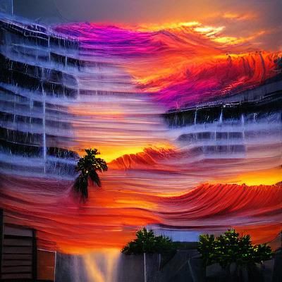 Vibrant Sunset Waterfall