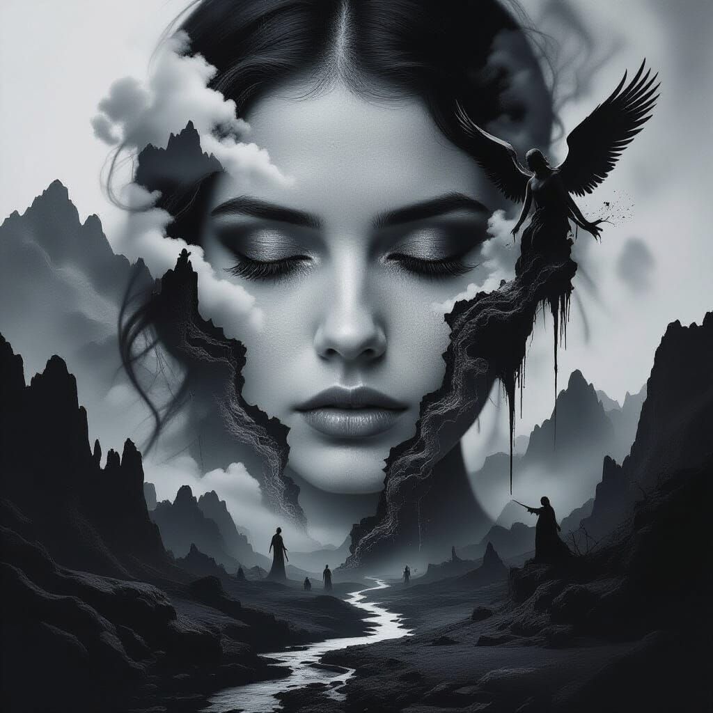 Ethereal Woman Merged With Gothic Landscape