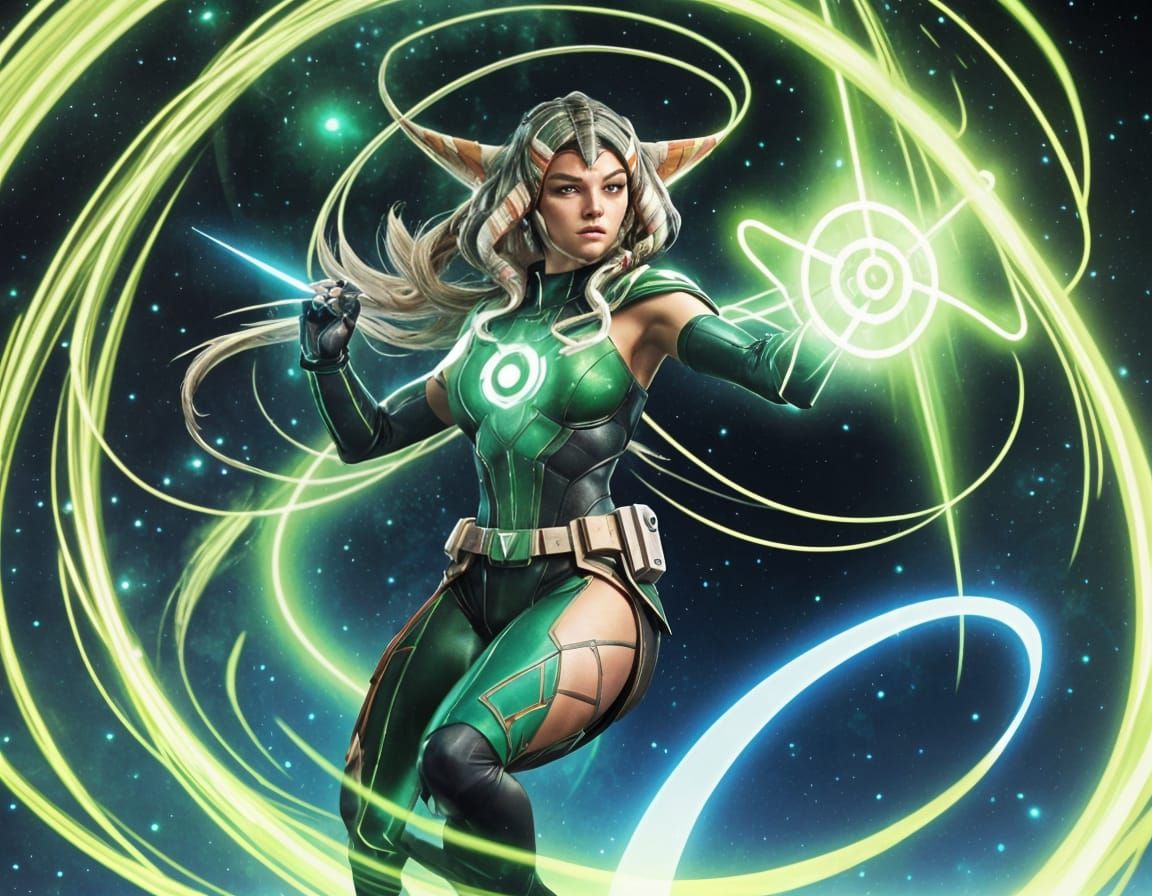 Ahsoka Tano as Green Lantern in Comic Art Style
