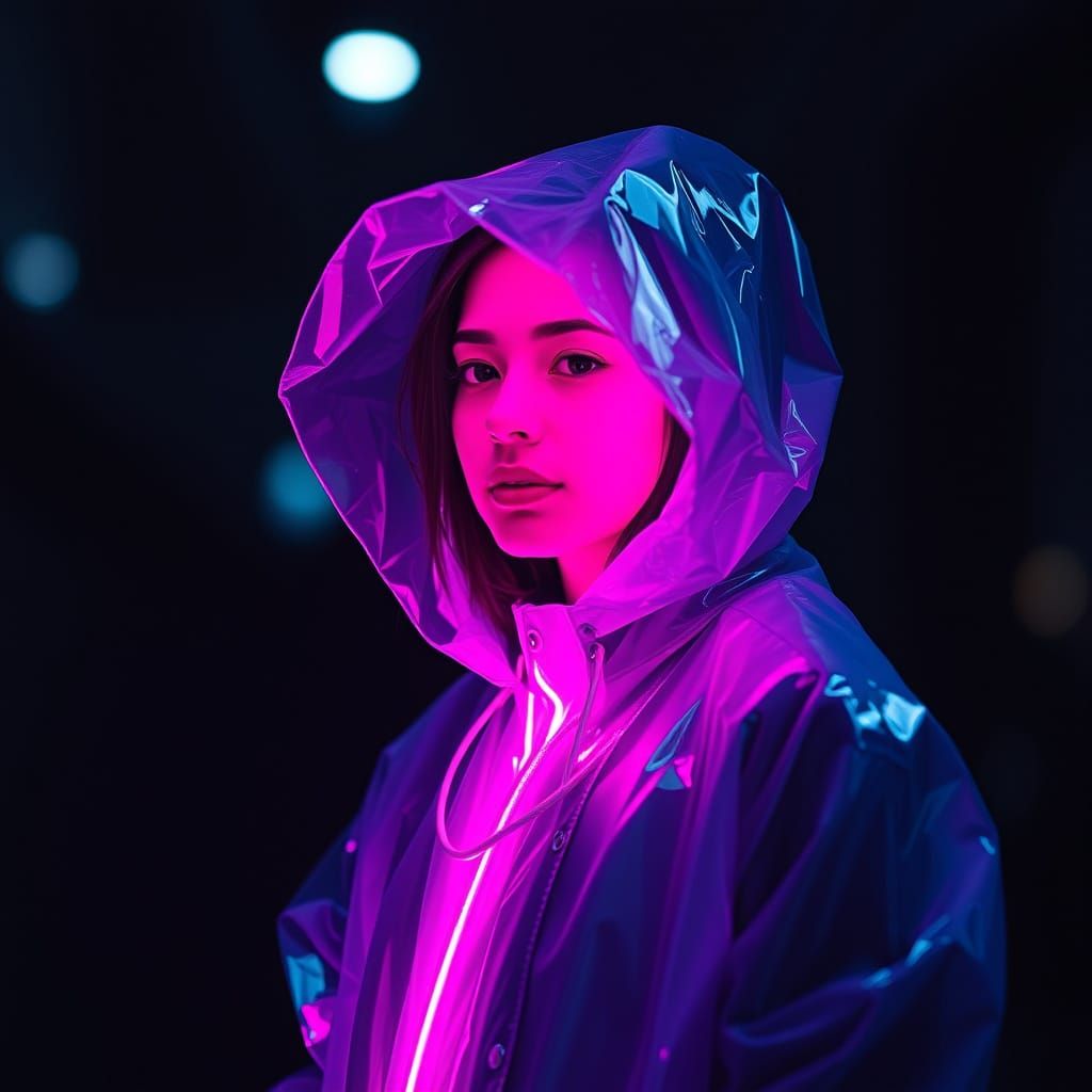 Pink Neon Laser Girl in Moody Darkness