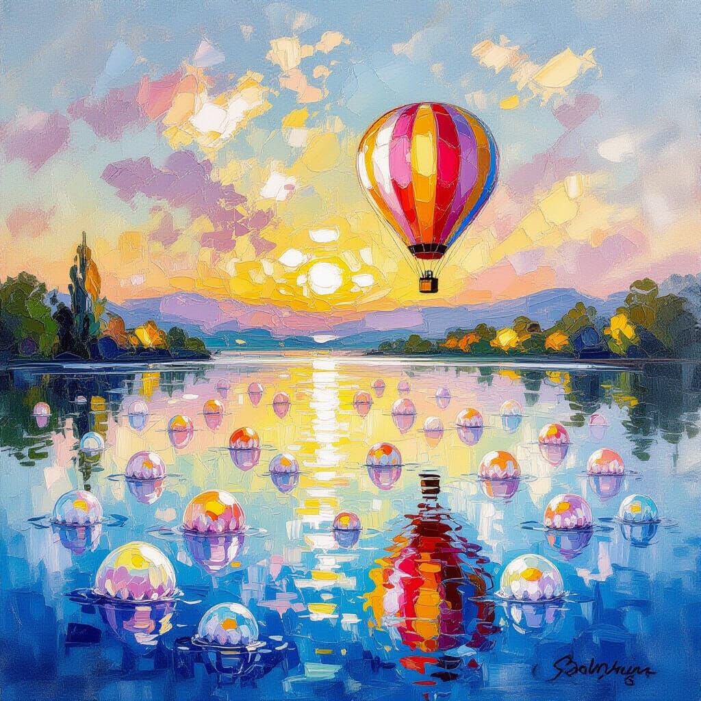 Impressionist Jellyfish Lake with Hot Air Balloon