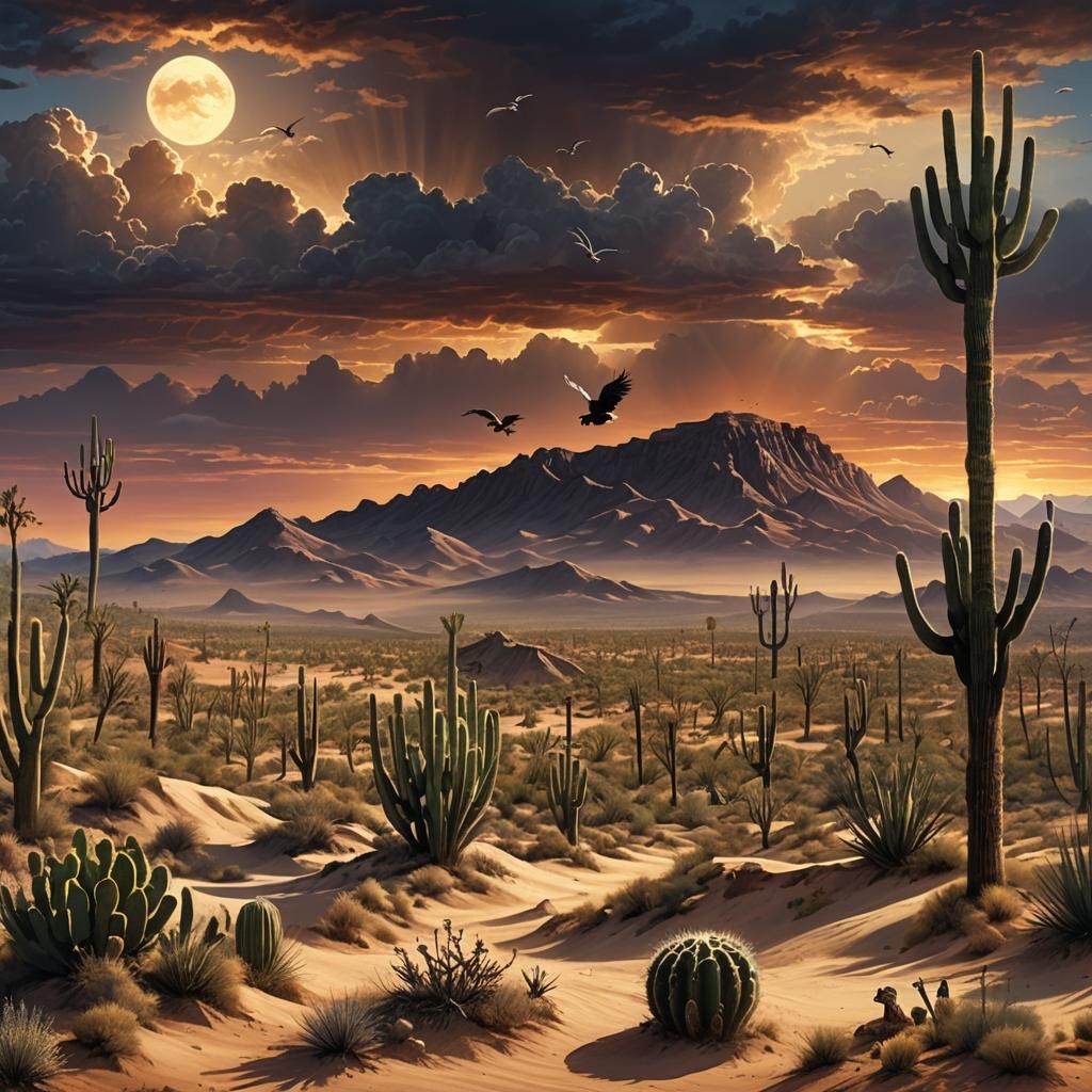 Oasis Eagle Hunt: A Desert Matte Painting