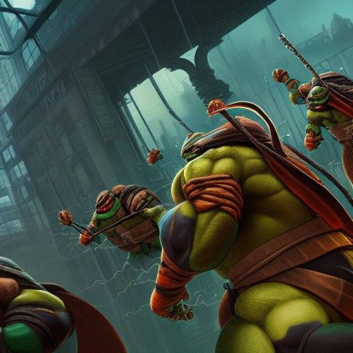 Detailed Matte Painting of TMNT in 8K Resolution