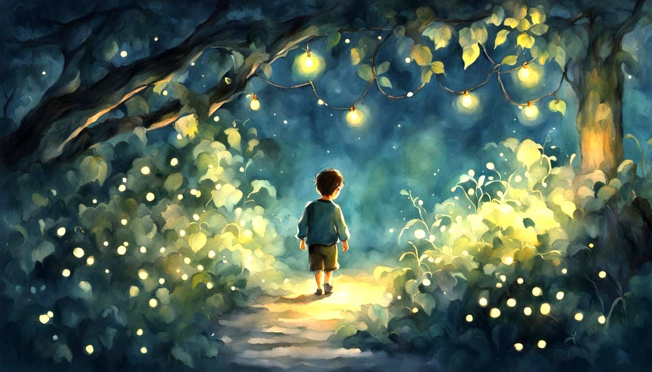 Watercolor Boy Sneaking Down Vine at Night