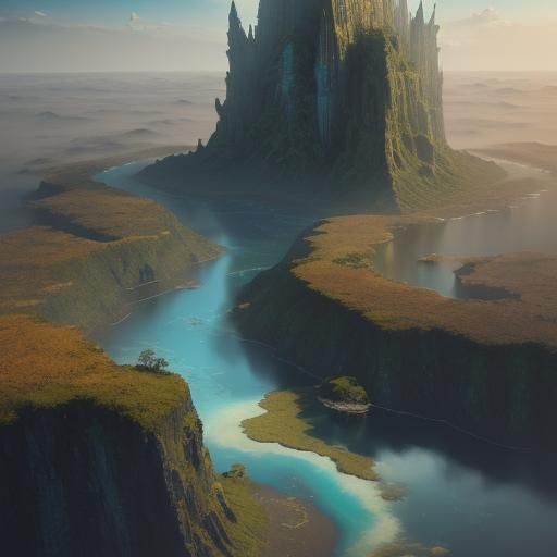 Seamless World After Tectonic Shift in Surrealist Style