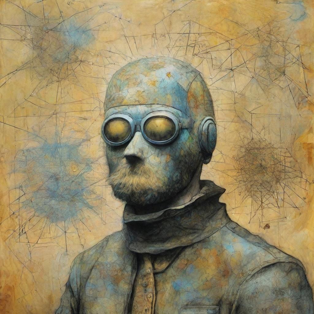 Surreal Lion Man in Futuristic Chemtrail Sky