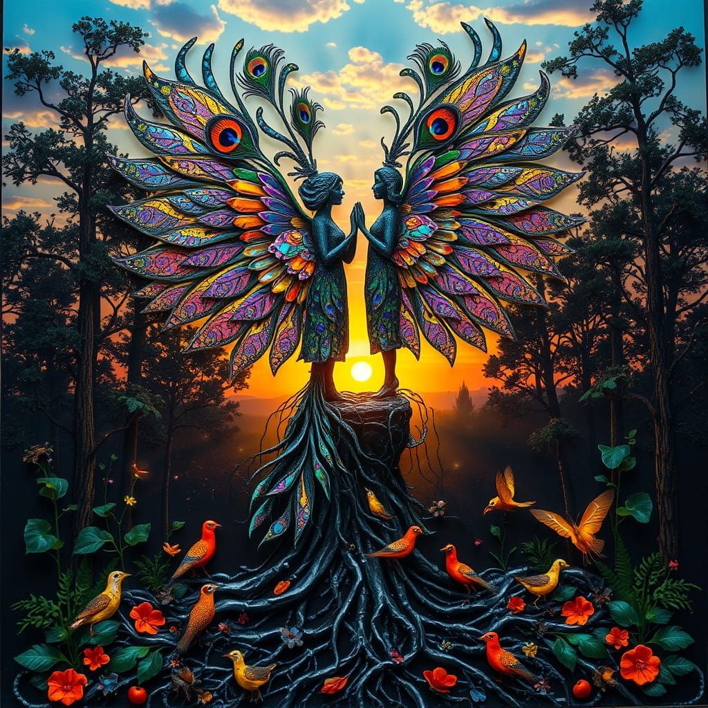 Surreal Winged Woman Sculpture as Bio Art