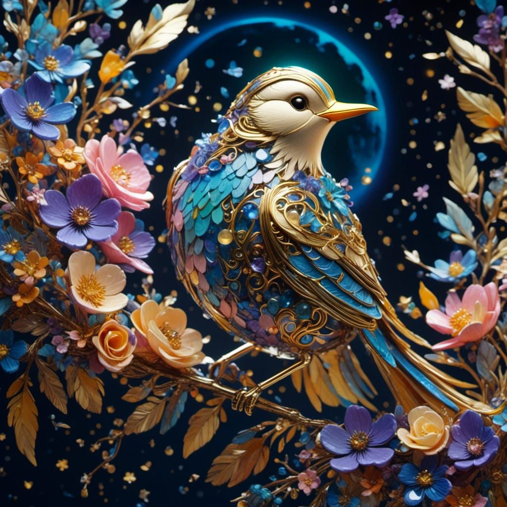 Majestic Moonlit Bird: Hyperdetailed Concept Art