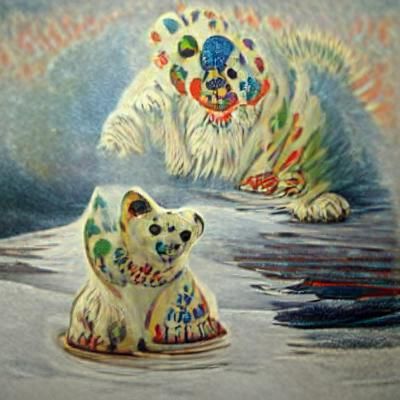 Cartoon Polar Bear Dog in Vintage Style