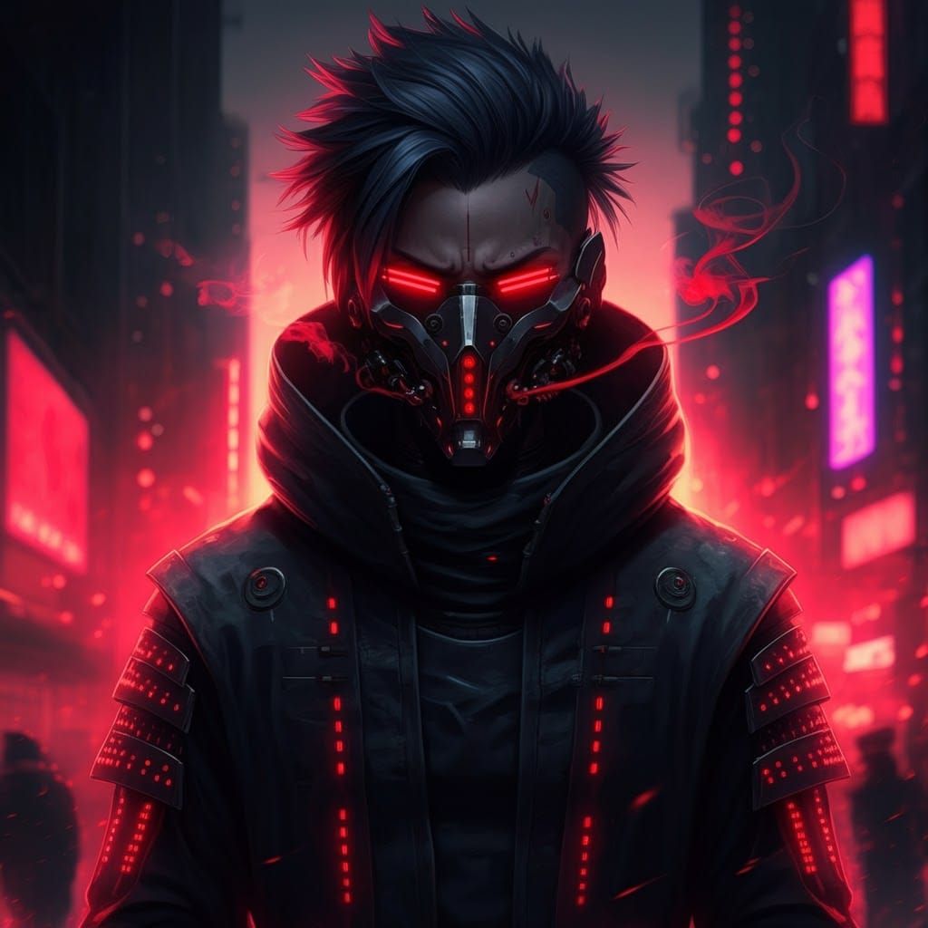 Cyberpunk Samurai with Red LED Mask