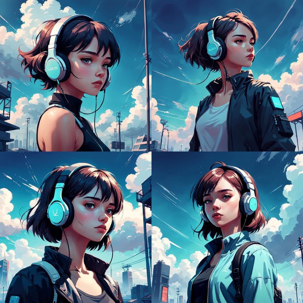 Surreal Lady in Cyberpunk Dreamscape