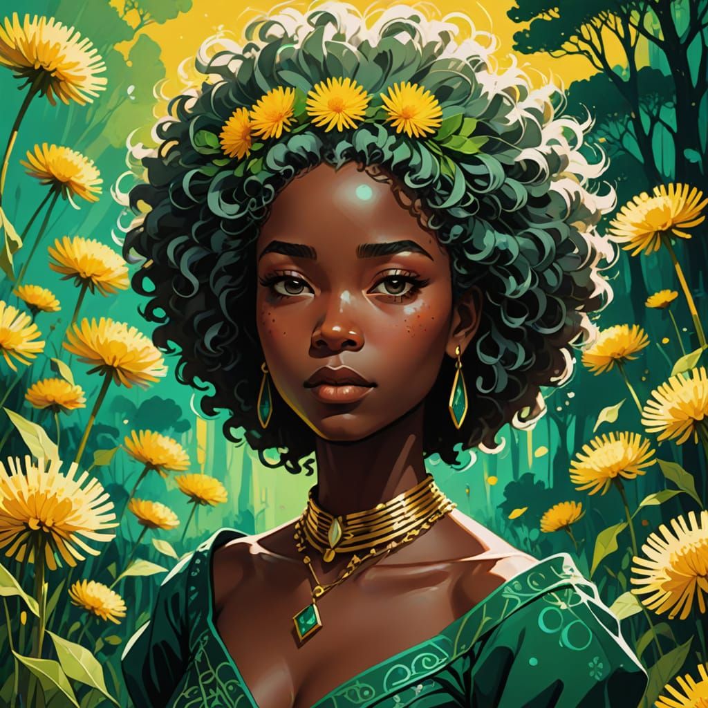 Fauvist Digital Painting of a Dandelion Queen in Vibrant Col...