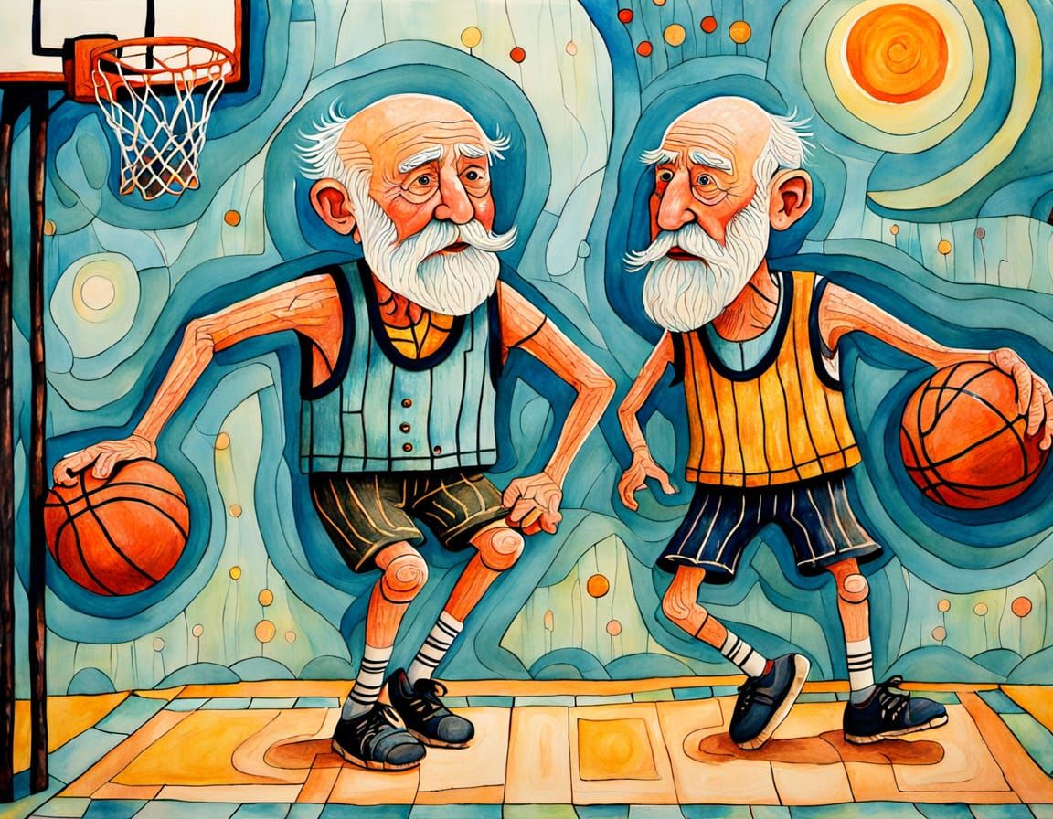 Basketball Game in Art Brut Style