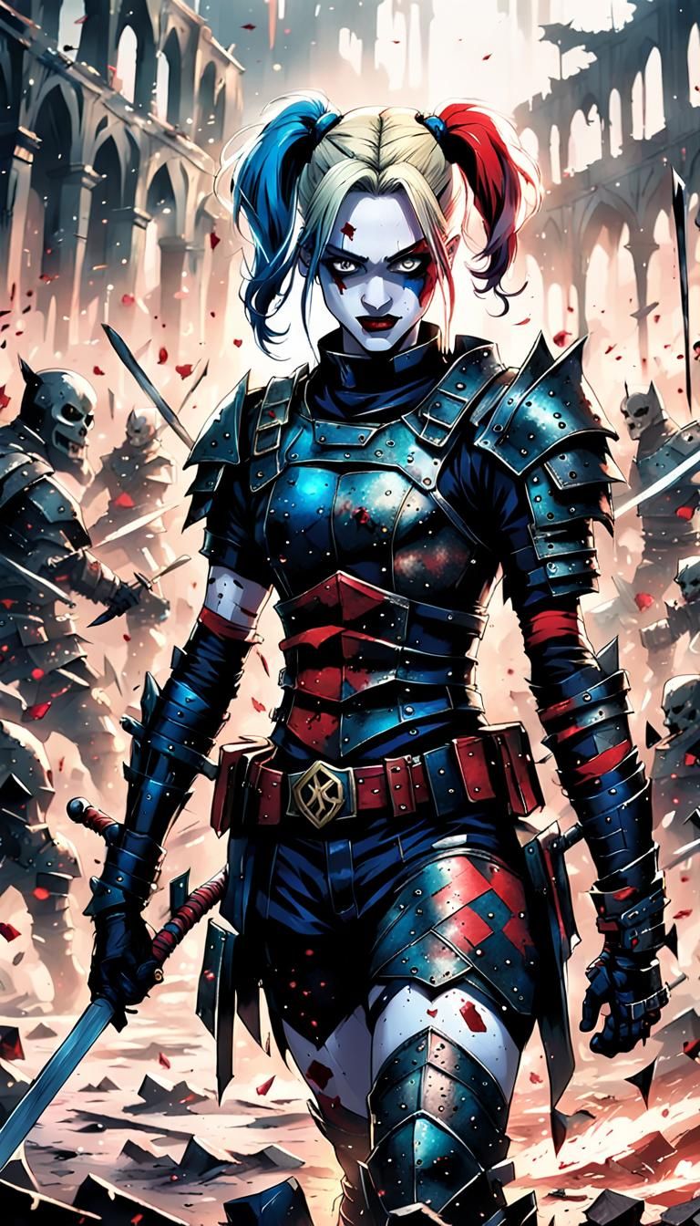 Harley Quinn as Armored Warrior in Anime Battle
