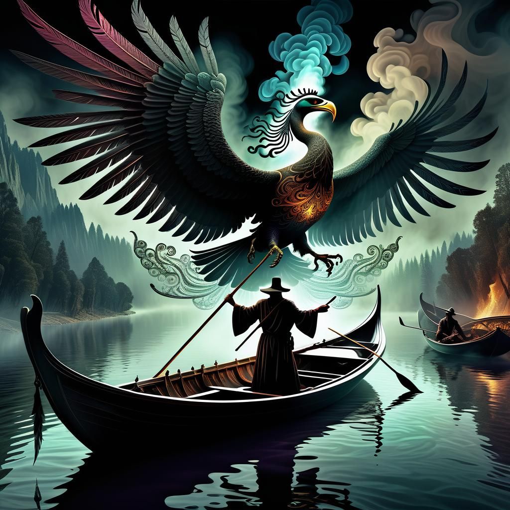 Charon Ferrying Soul: Gothic Fantasy Digital Art