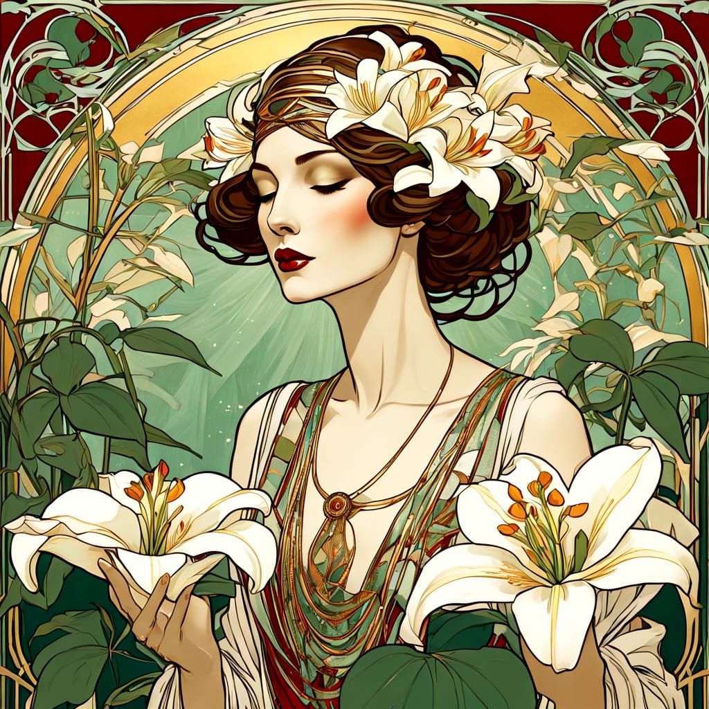 Elegant 1920s Showgirl in Art Nouveau Style