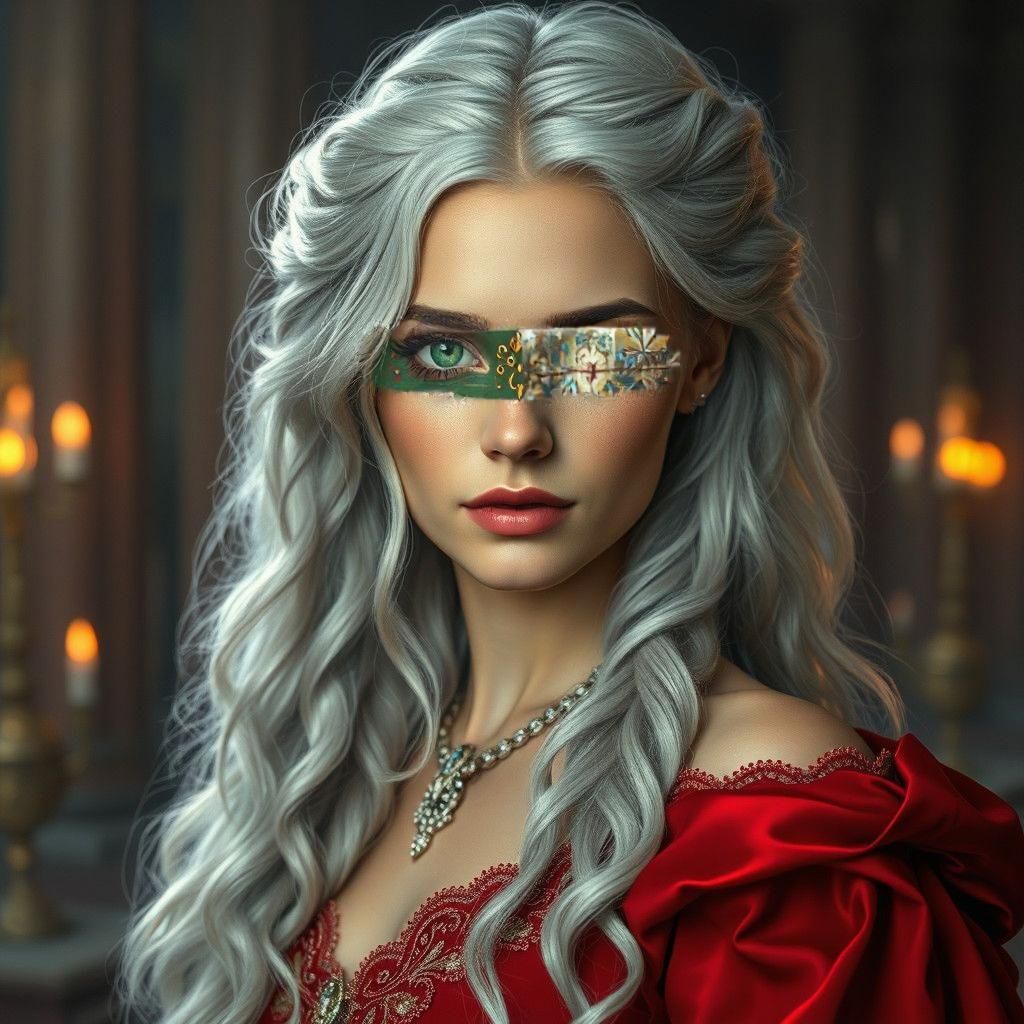 Silver-Haired Princess with Heterochromia: Digital Matte Pai...