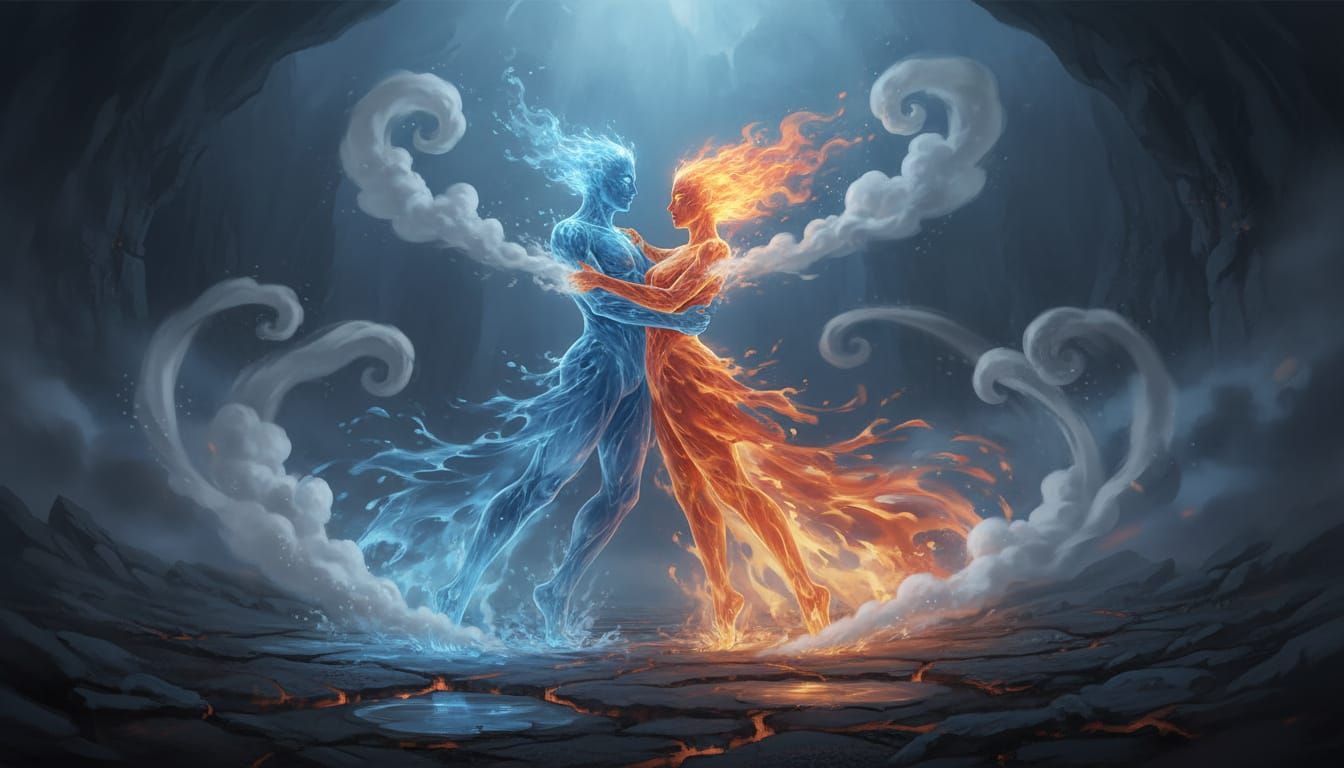 Elemental Dance of Fire and Water Souls