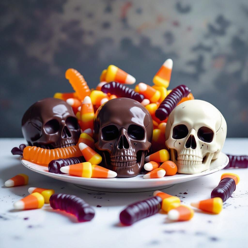 Spooky Candies in Dramatic Chiaroscuro Lighting