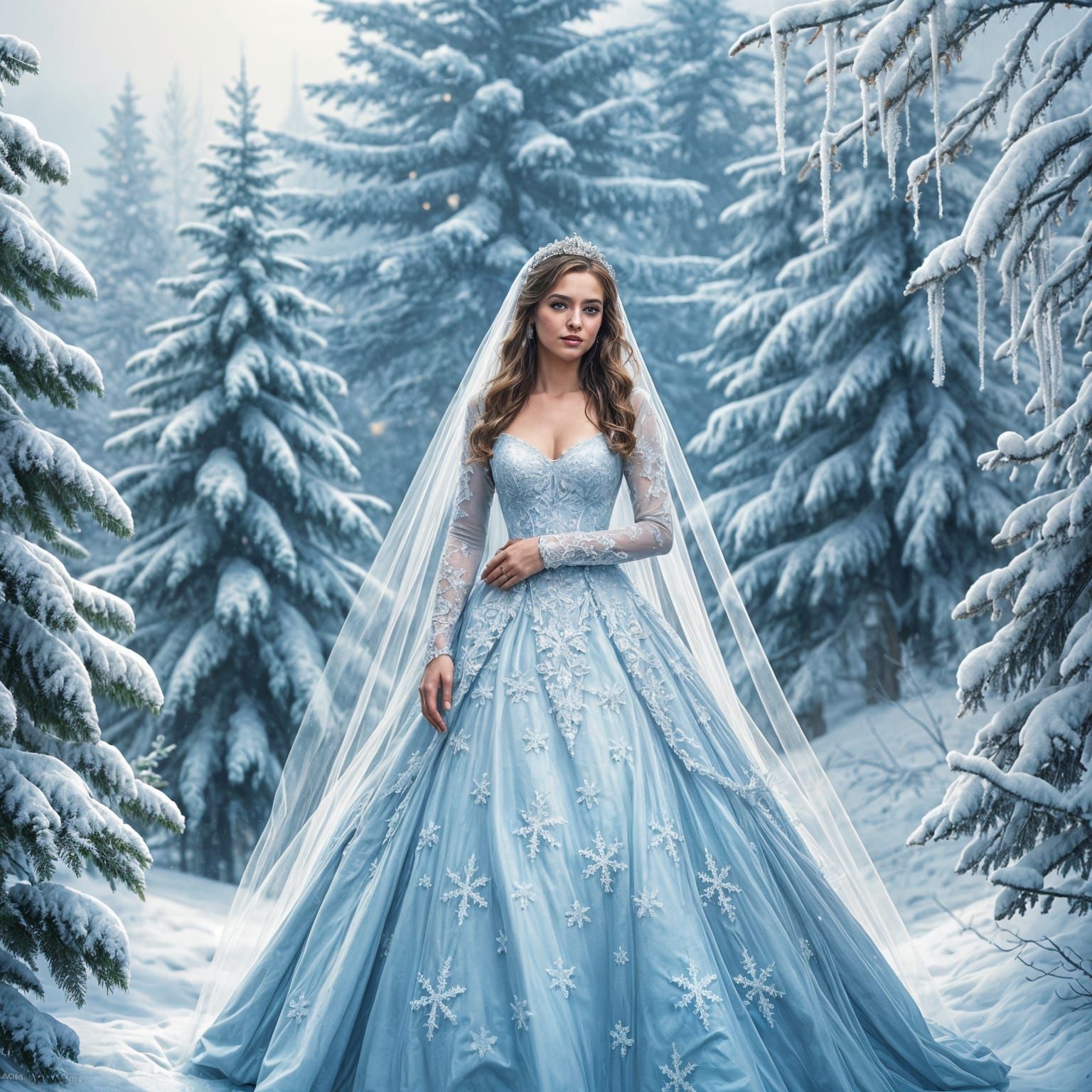 Ethereal Winter Bride in Enchanted Snowscape