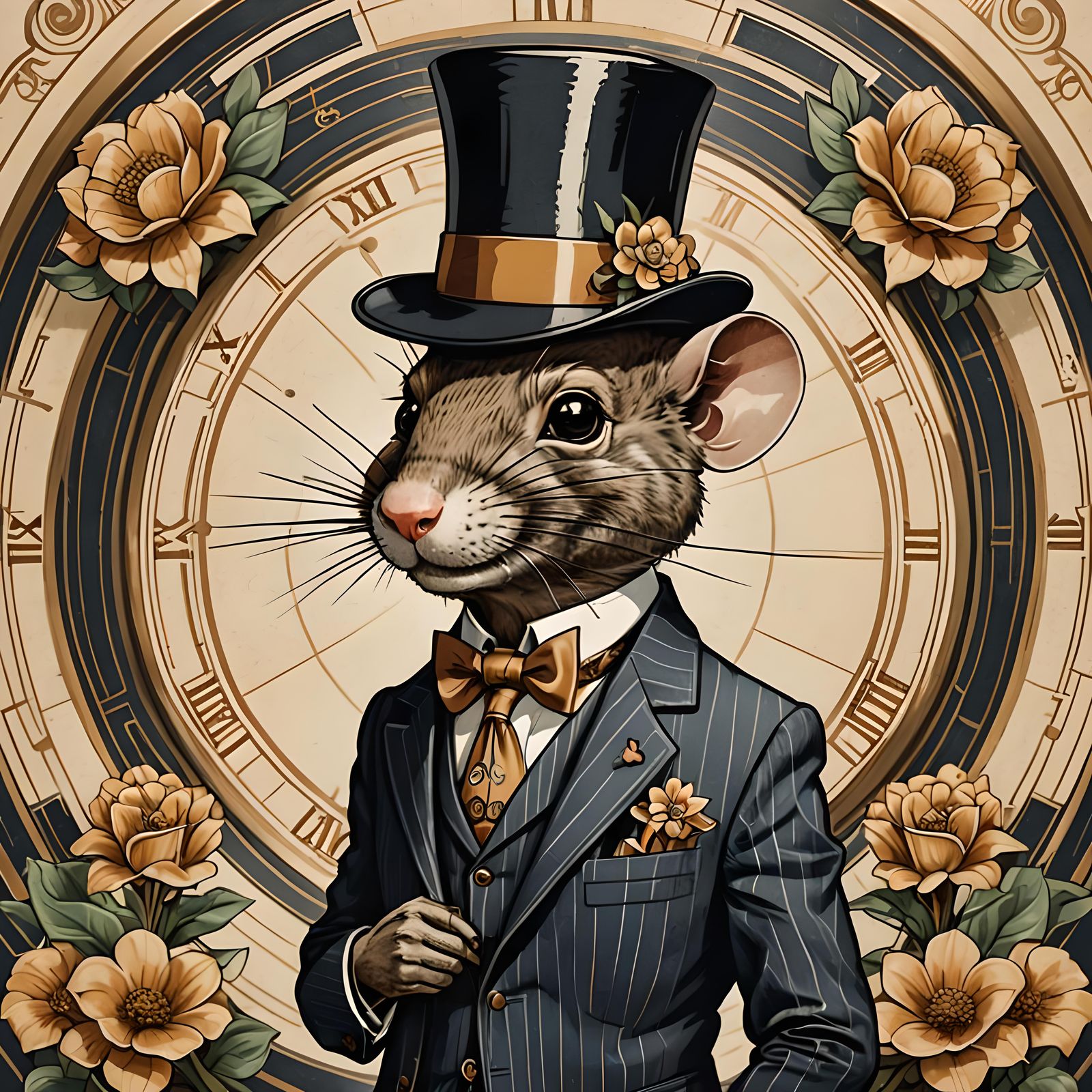 Art Deco Rodent in Pinstripes with Pocket Watch
