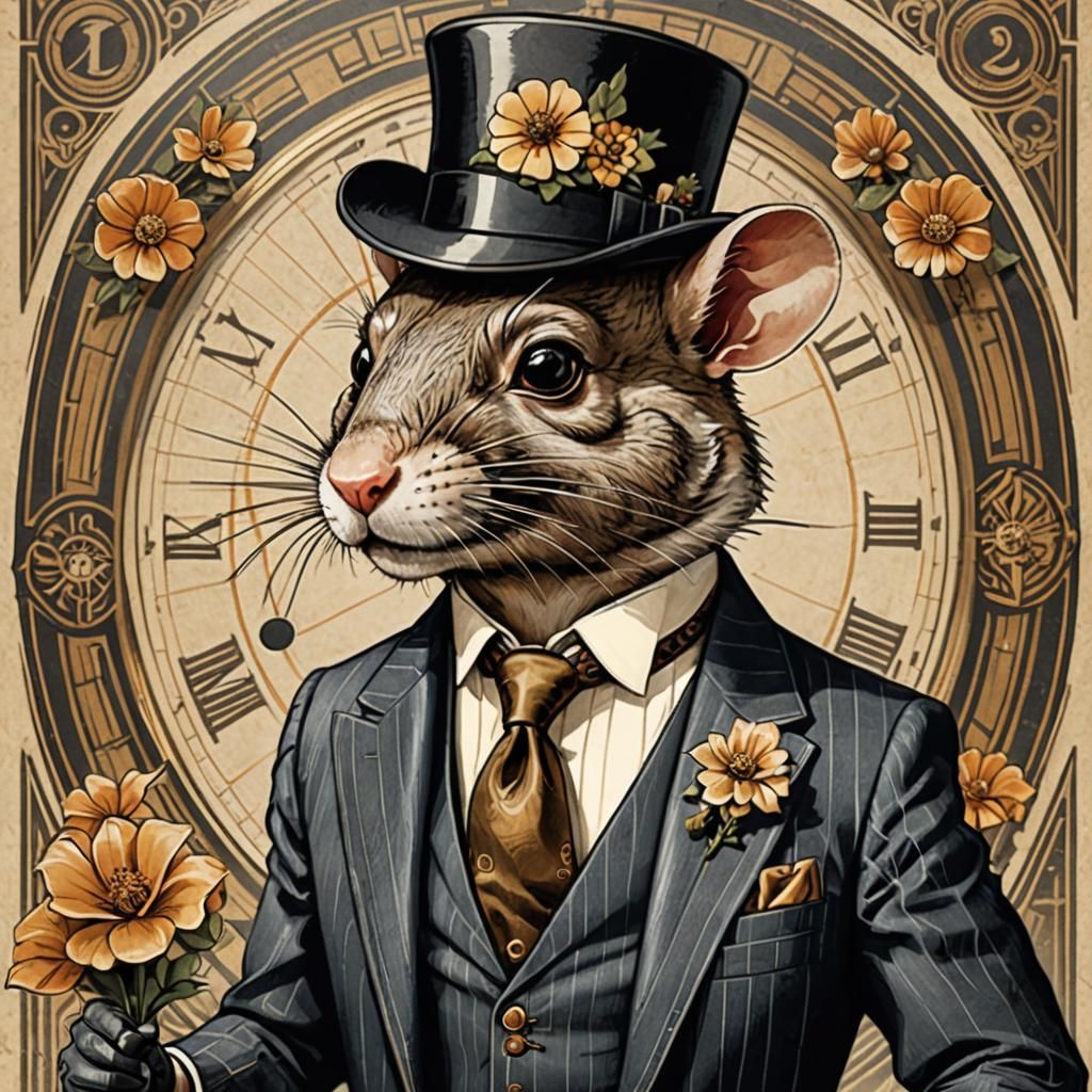 Art Deco Anthropomorphic Rodent in Pinstripe Suit