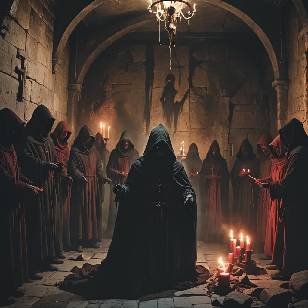 Ominous Medieval Cultists Ritual in Gothic Horror Style
