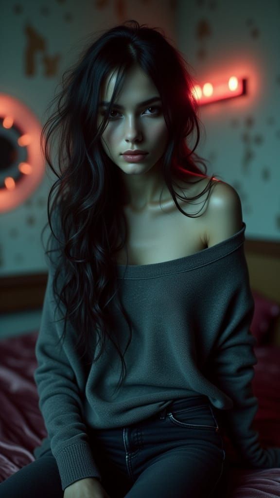 Gothic Portrait of an Enigmatic Woman in a Dark, Moody Setti...