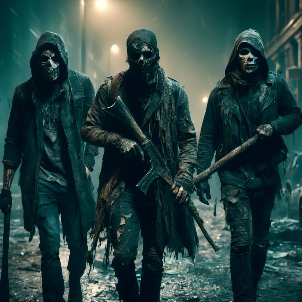 Menacing Balaclava Thugs Patrol City at Night