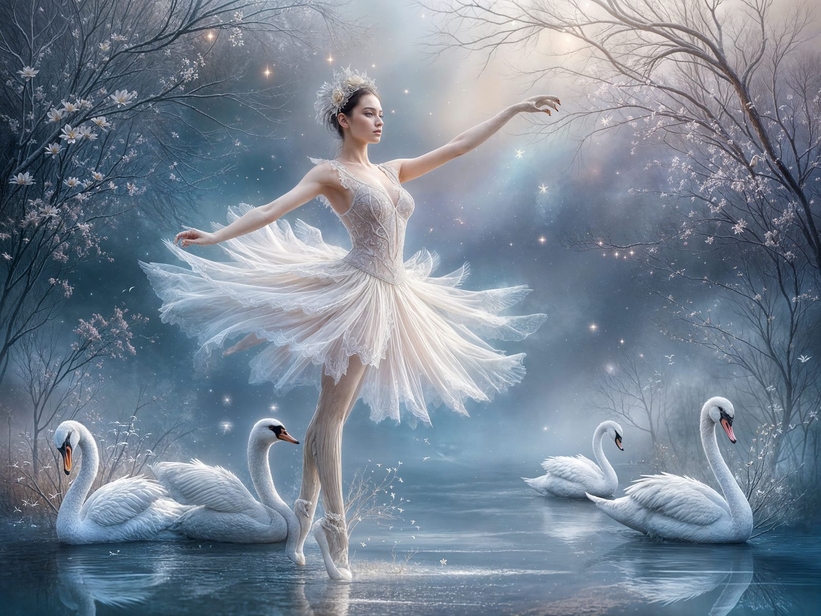 Dreamy Swan Lake with Winter Magic