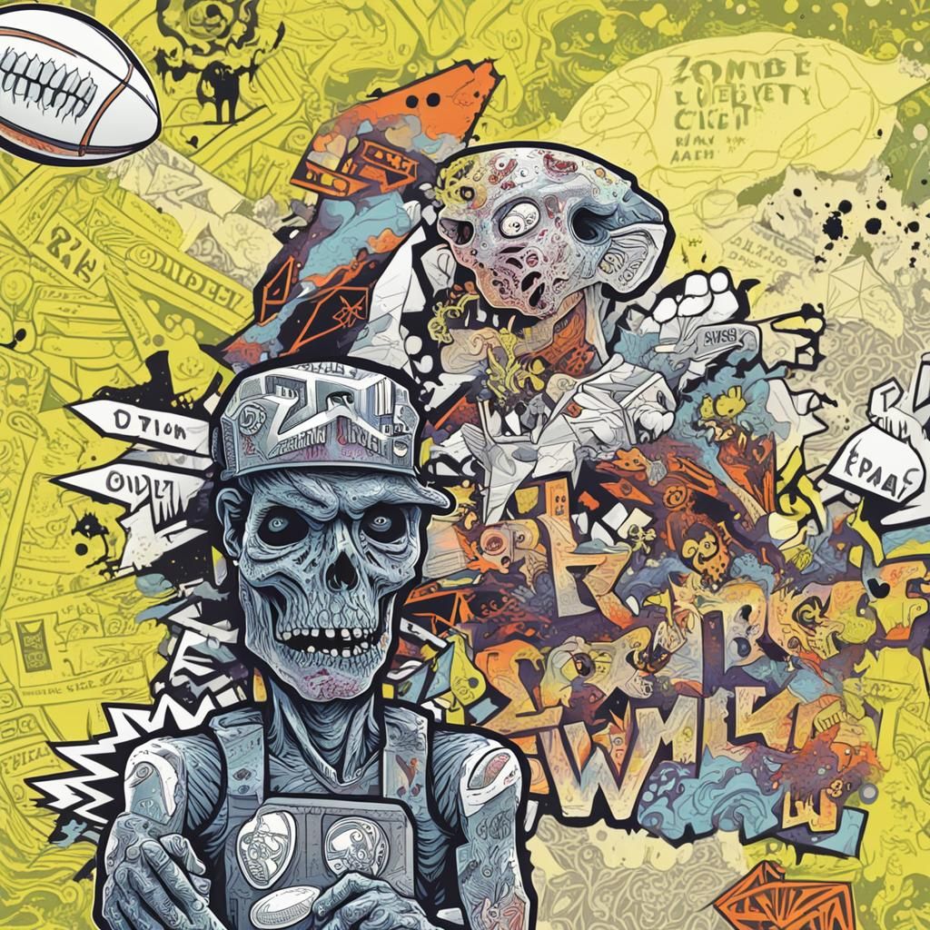 Zombie Sports Star in Psychedelic Geometric Doodles
