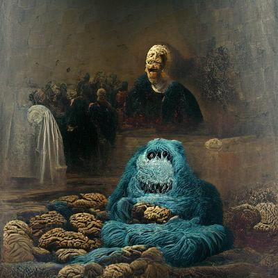 Horror Cookie Monster in Doré Style