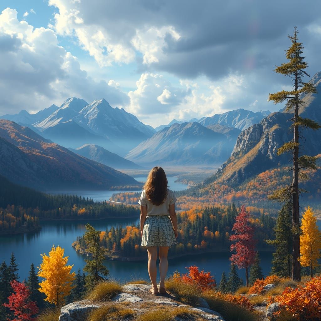 Autumn Mountainscape in Whimsical Realism Style