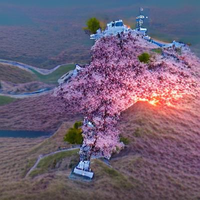Cherry Blossom Sunrise: Ultra HD Hilltop View