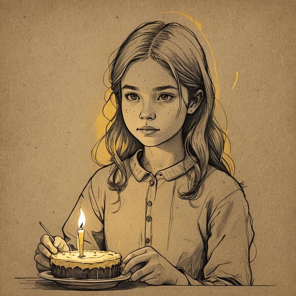 Minimalist Sketch of Girl with Candle